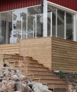 und vit aluminiumsstolpe för glasräcke, anpassad för 8–10,76 mm glas och toppmontering.